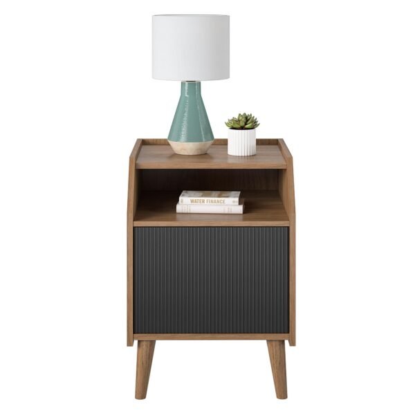Magnolia Mid Century Modern End Table with Open Shelf and Closed Storage